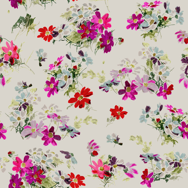 Bright Flowery Fields Fabric – Linen Cotton Blend, Sold by the Yard