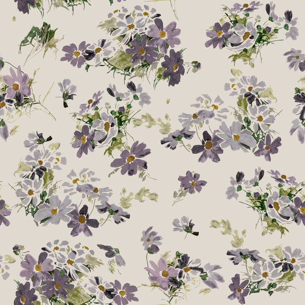 Purple Flowery Fields Fabric – Linen Cotton Blend, Sold by the Yard