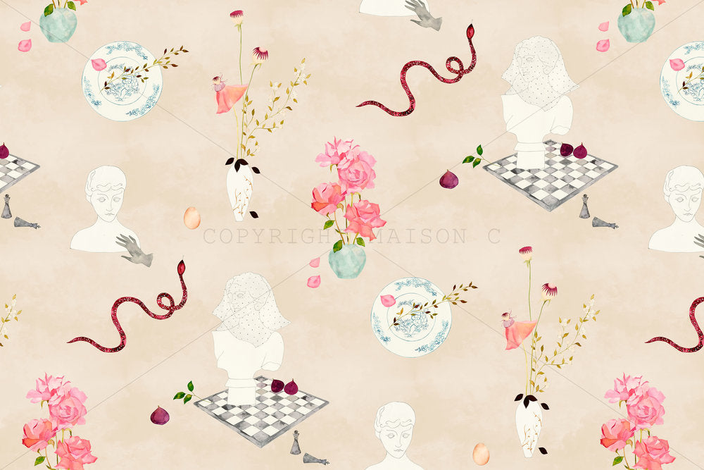 Maison C Coven Pink Wallpaper, 4 Panels